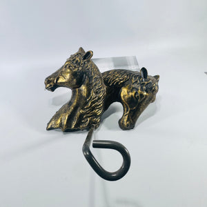Double Horse Head Wall Hook Vintage Cast Metal Equestrian Tack Hanger