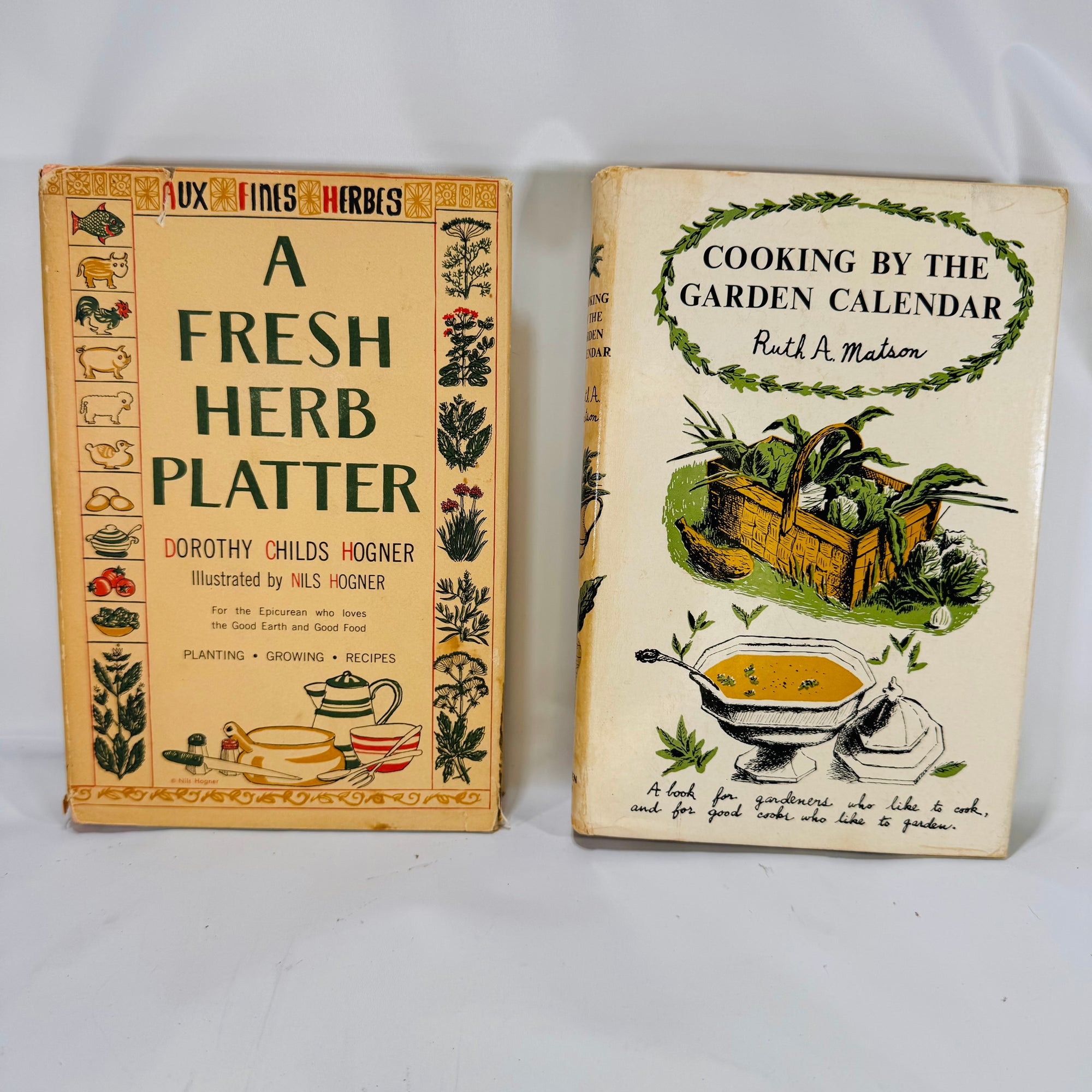 Vintage Herb and Seasonal Cooking Collection: "A Fresh Herb Platter" by Dorothy Childs Hogner (1961) & "Cooking by Calendar" by Ruth A. Matson (1955