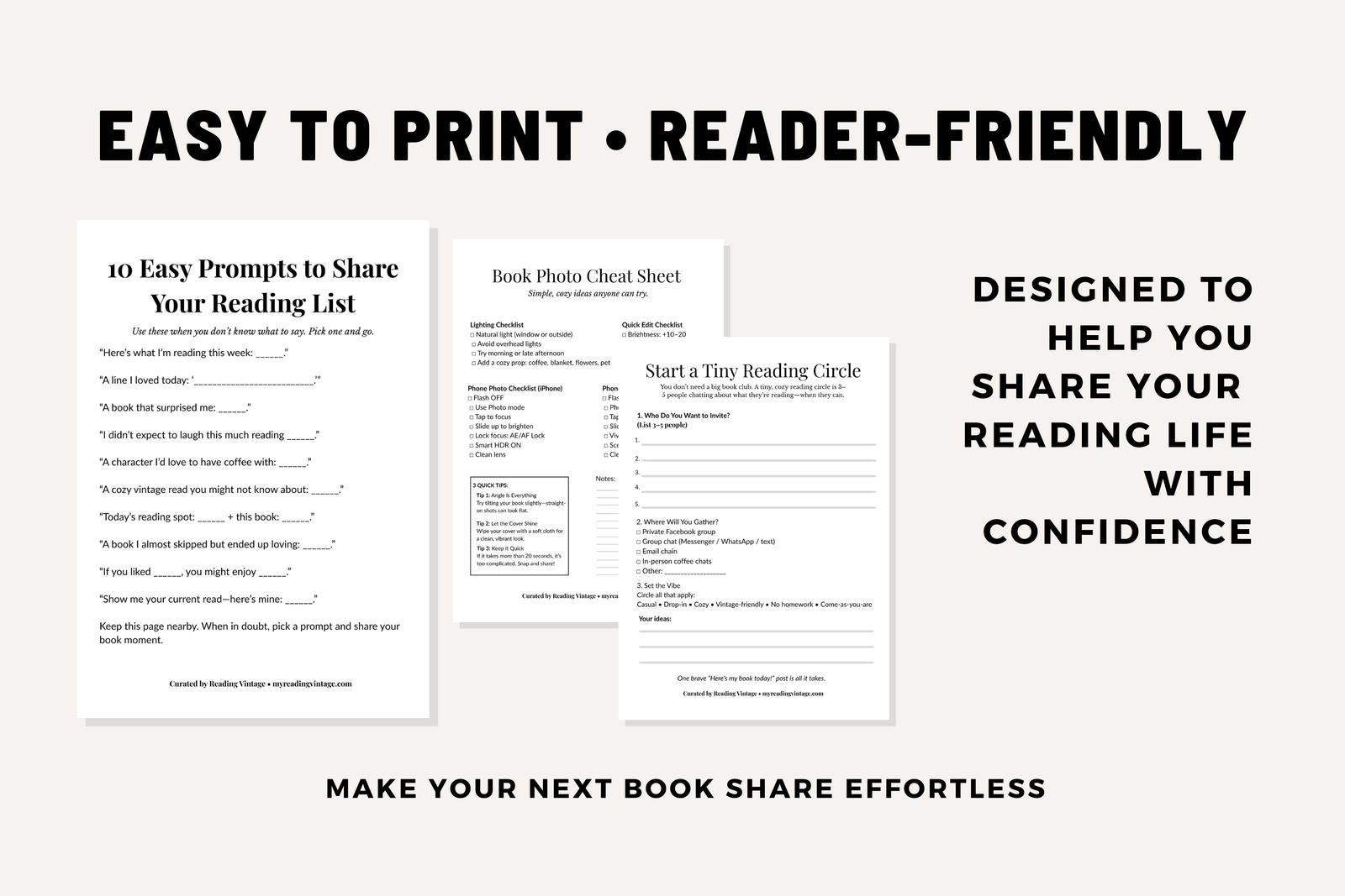 Share Your Reading Life – Cozy Printable Mini Guide for Book Lovers (Digital Download, PDF)