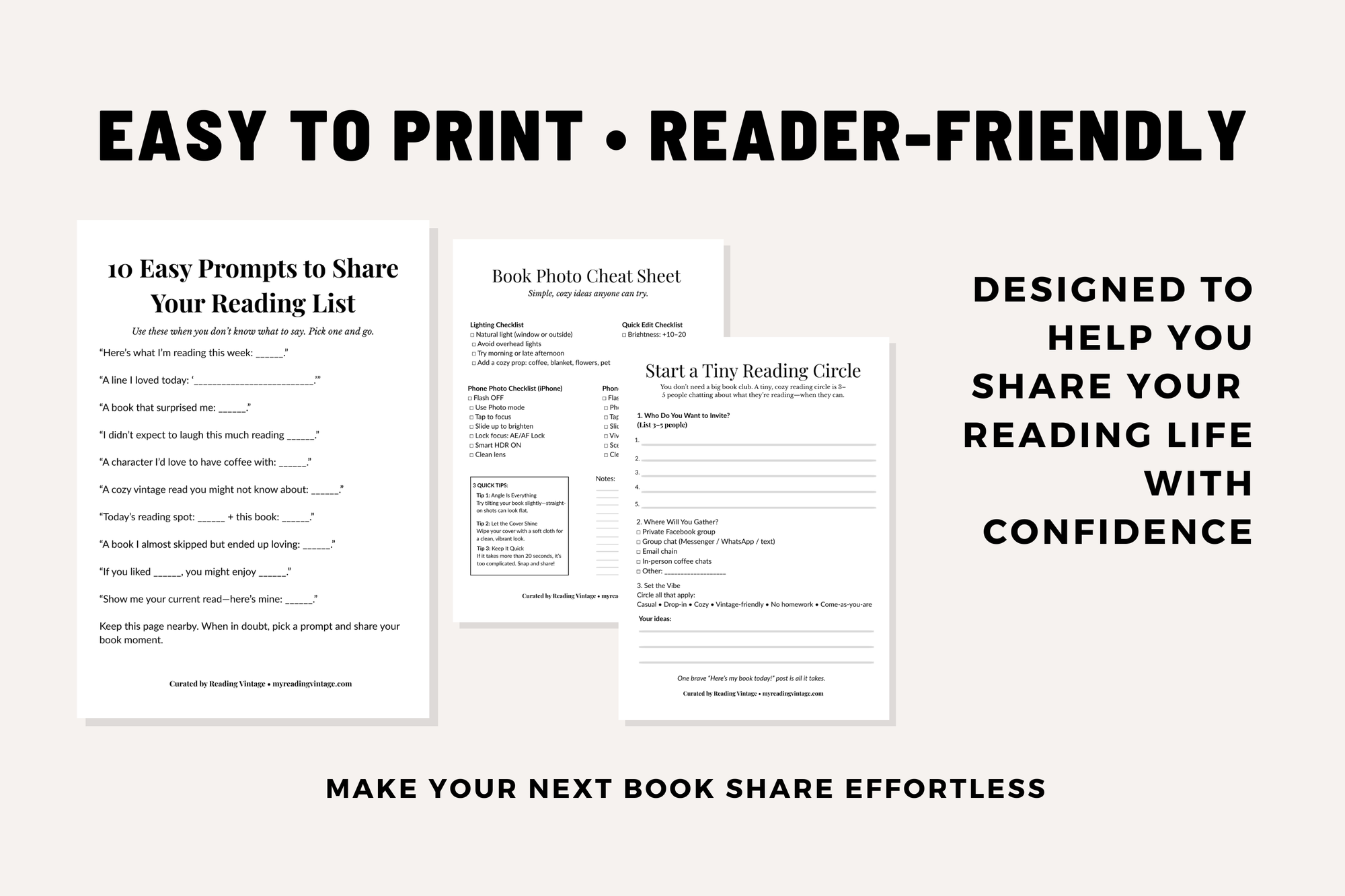 Share Your Reading Life – Cozy Printable Mini Guide for Book Lovers (Digital Download, PDF)