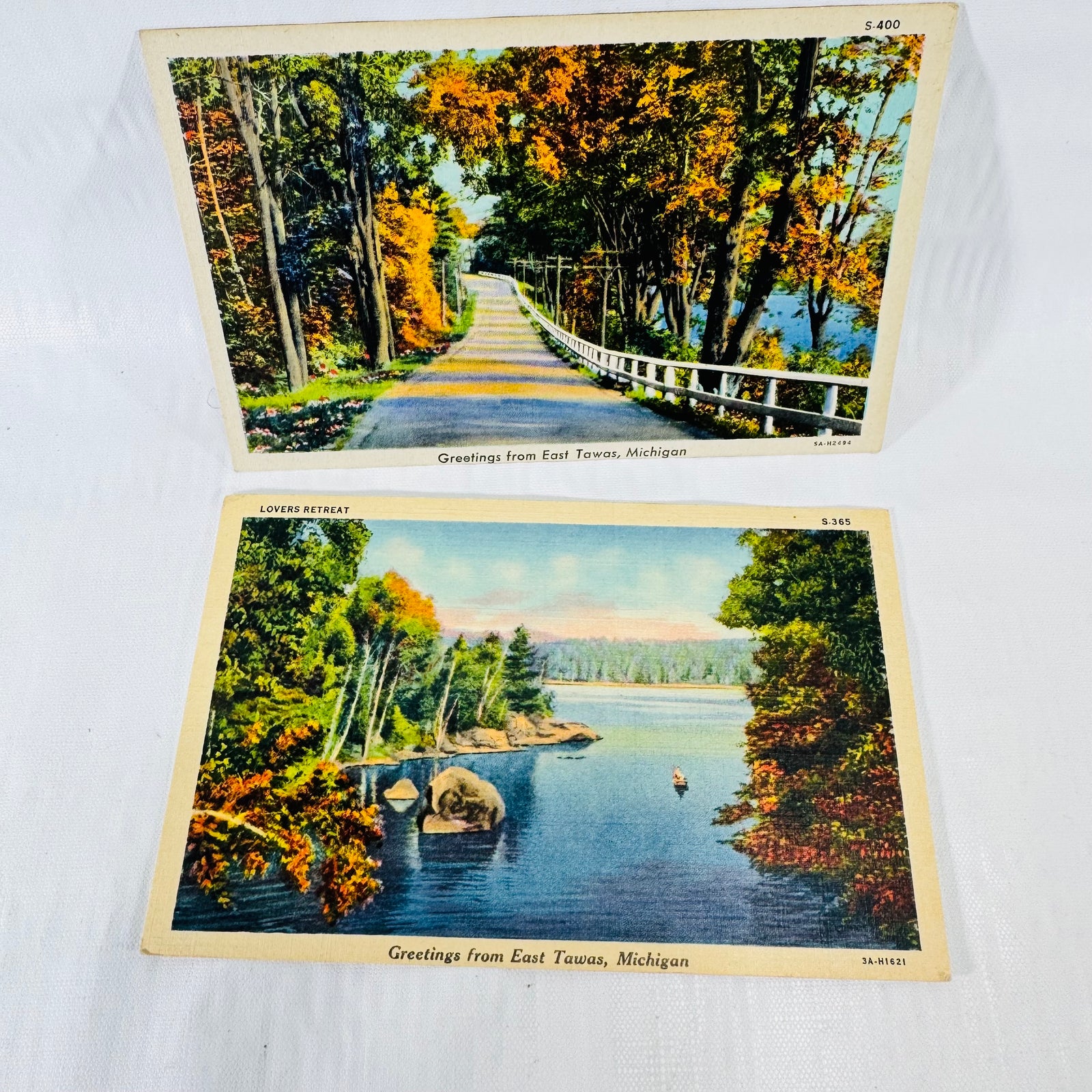 East Tawas Michigan Postcards 1933 and 1935, Lovers Retreat, Lot of 2