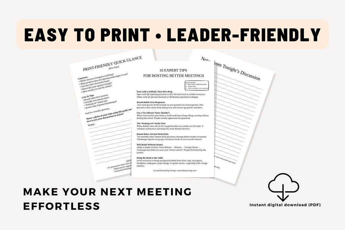 Ultimate Book Club Discussion Toolkit (Printable PDF) – 20 Questions + 10 Tips | Reading Guide