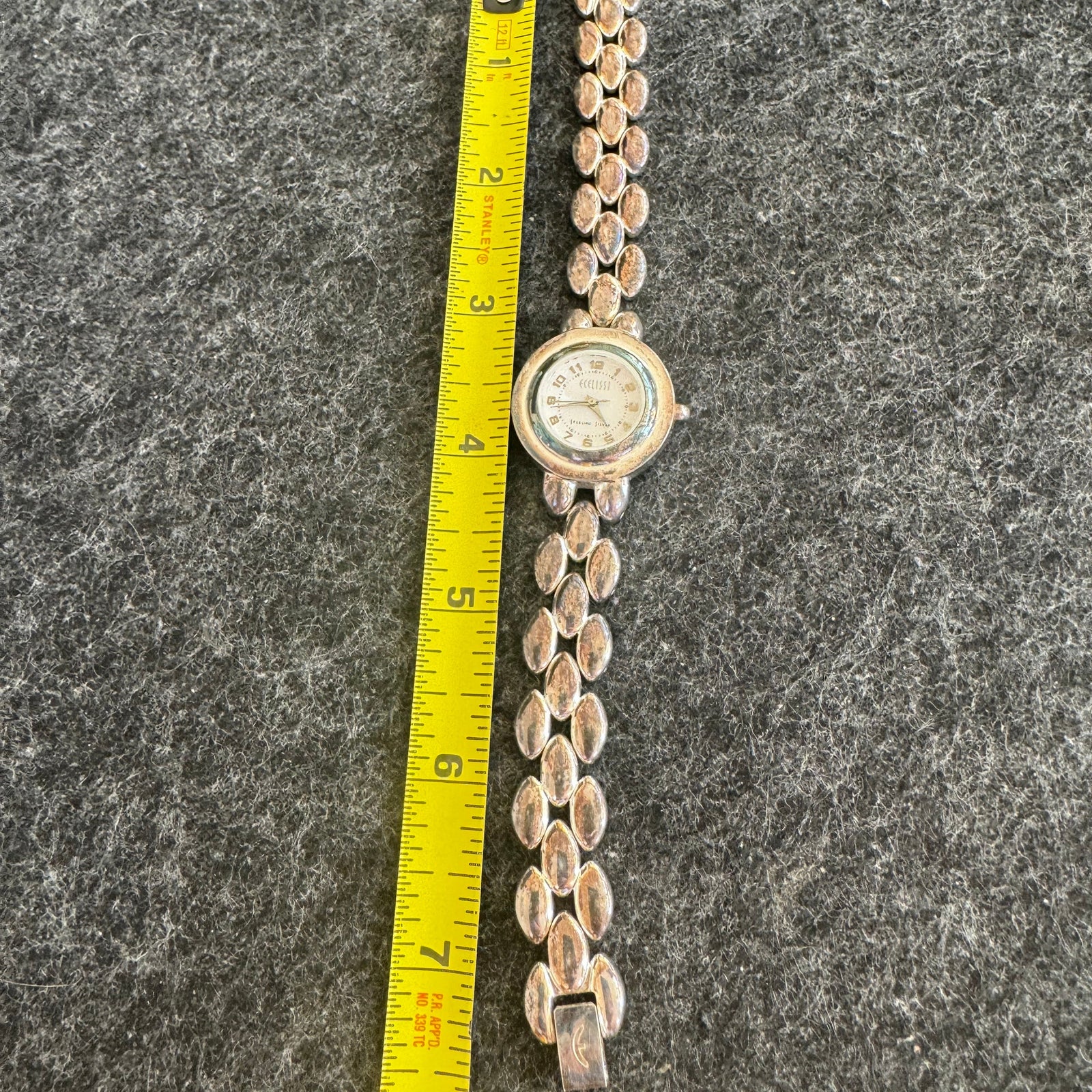 Vintage Ecclissi Sterling Silver Ladies Watch 8” Bracelet | Japan Quartz | 925 Silver Link Wristwatch | Small Round Face Untested As Found