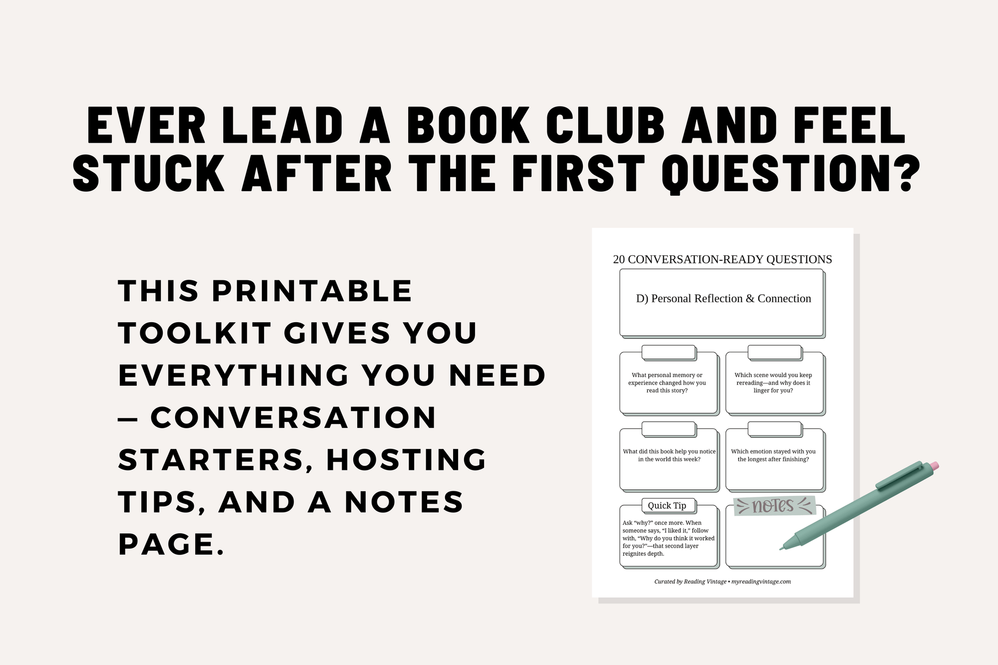 Ultimate Book Club Discussion Toolkit (Printable PDF) – 20 Questions + 10 Tips | Reading Guide