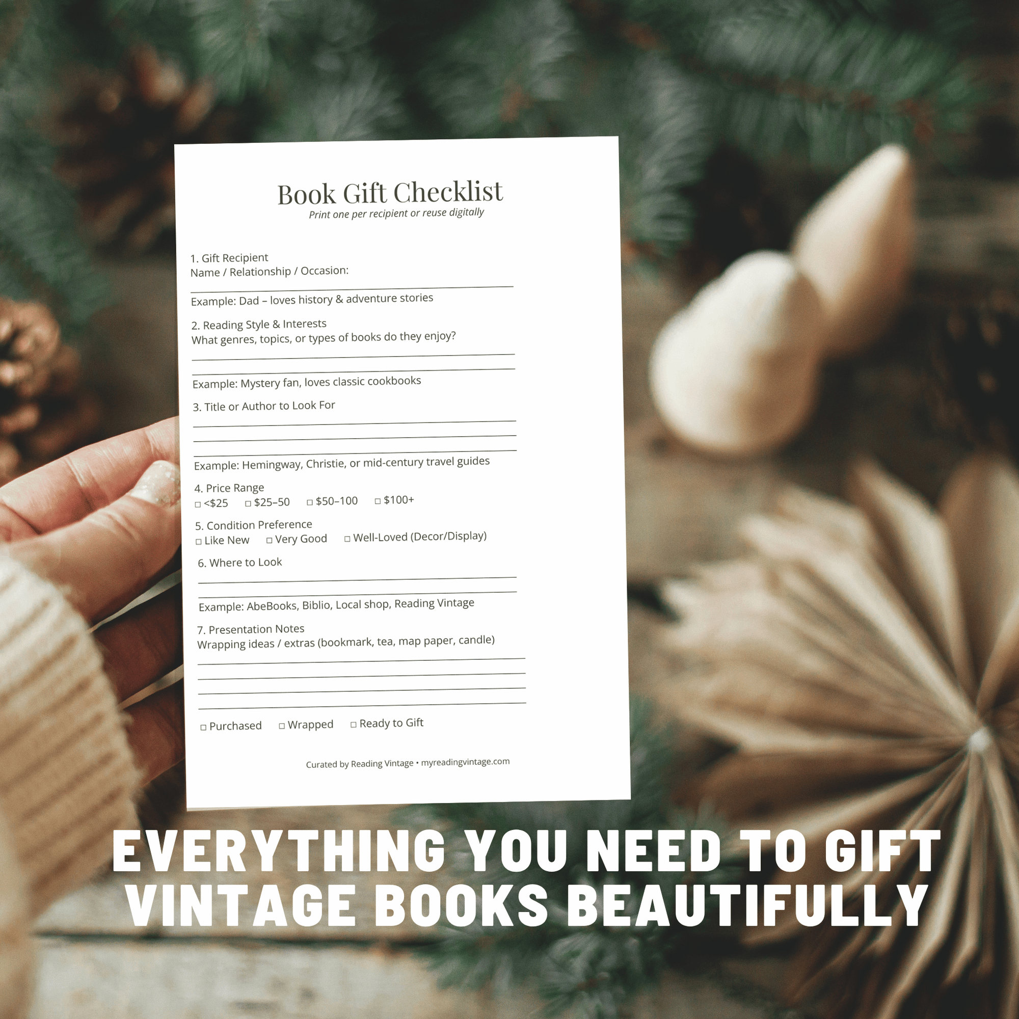Vintage Book Gift Guide – Printable Tags, Bookplates & Checklist (Digital Download)