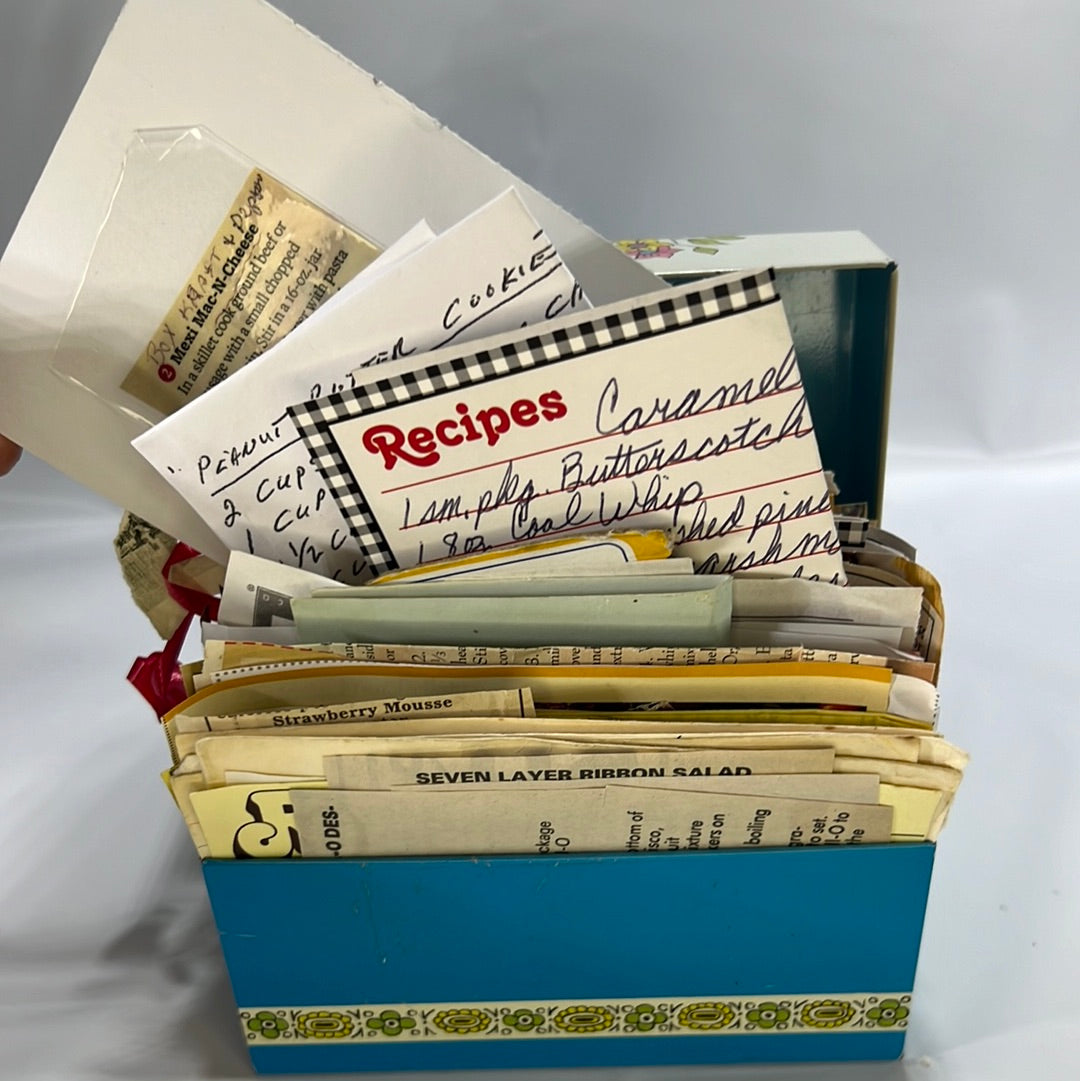 Vintage Recipe Collection in a Metal Recipe Box Packed Full of Vintage Handwritten Recipes, Newspaper Clippings & More