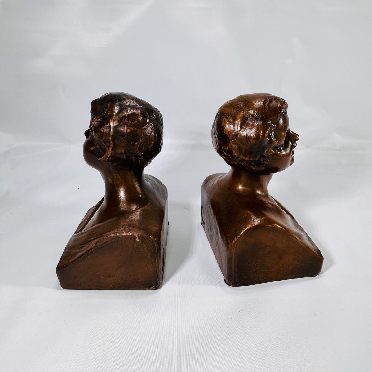 1930 Weidlich Brothers “Youth” Bookends – Bronze Patina Sculptural Pair