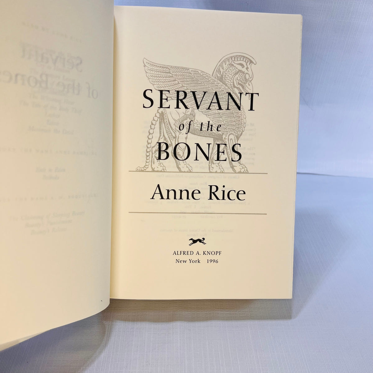 Servant of the Bones by Anne Rice 1996 First Edition Alfred A. Knopf