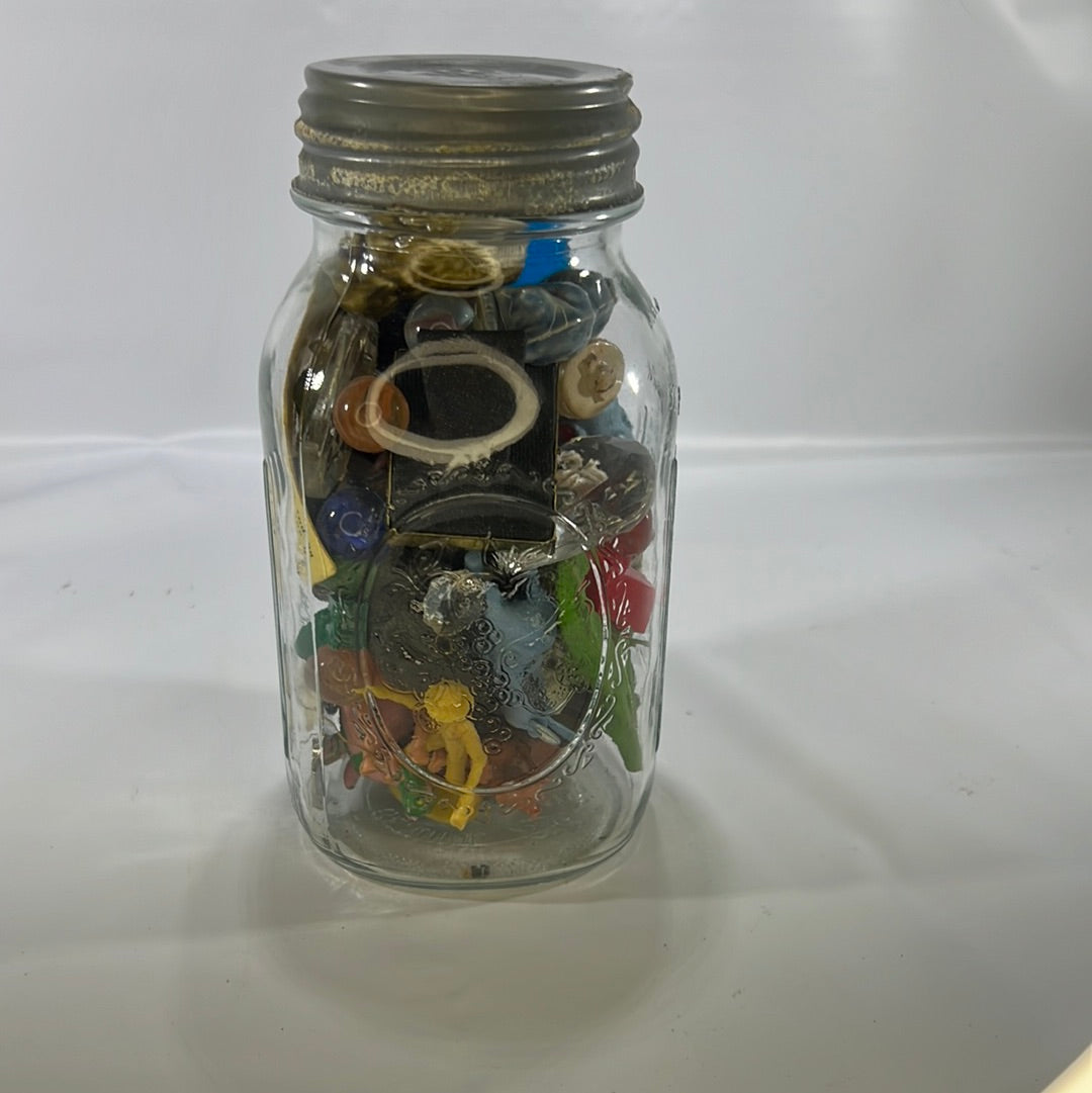 Ball Mason Quart Jar with Lid filled with Colorful Small Collectables Vintage Decor