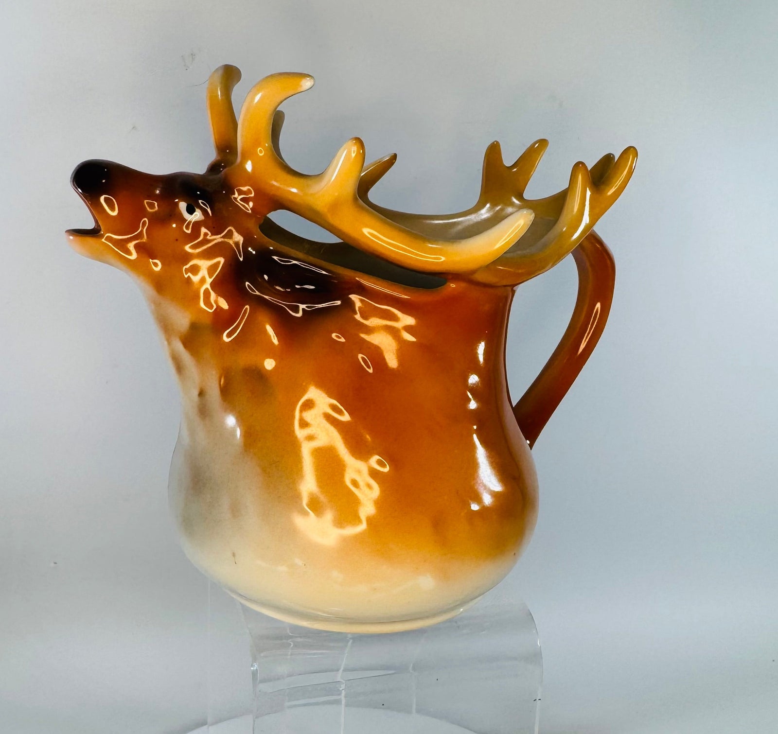 Antique Royal Bayreuth Elk Creamer Porcelain Figural Pitcher Bavaria Deer Stag Creamer Pre 1902 Mark