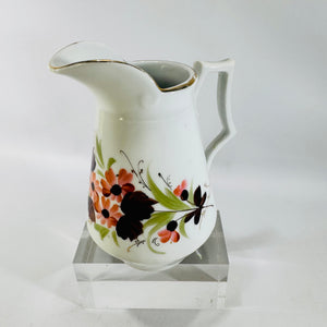 Orange Brown Floral Ceramic Creamer Mid Century Gold Trim