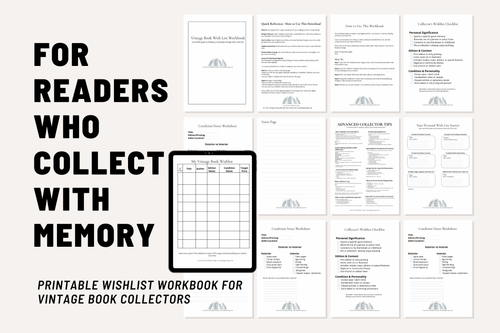 Vintage Book Wishlist Workbook — Printable PDF Reading Log & Collector’s Tracker | For Vintage Book Lovers, Estate-Sale Shoppers & Nostalgic Readers