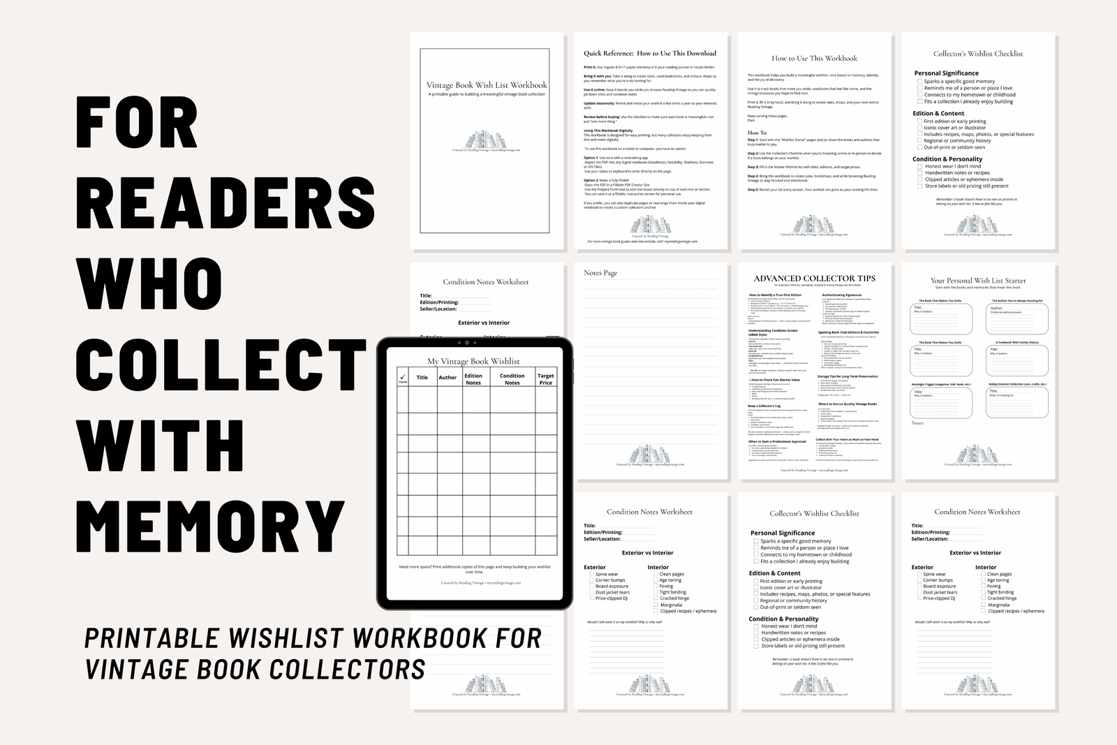 Vintage Book Wishlist Workbook — Printable PDF Reading Log & Collector’s Tracker | For Vintage Book Lovers, Estate-Sale Shoppers & Nostalgic Readers