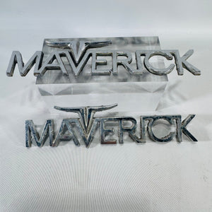 Vintage Ford Maverick Fender Emblem Pair, 1970–74 Chrome Longhorn Nameplates, D0DB-16098-B