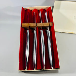 Vintage Gerber Miming Steak Knife Set of 4 Mid Century Cutlery with Original Box and Wood Insert