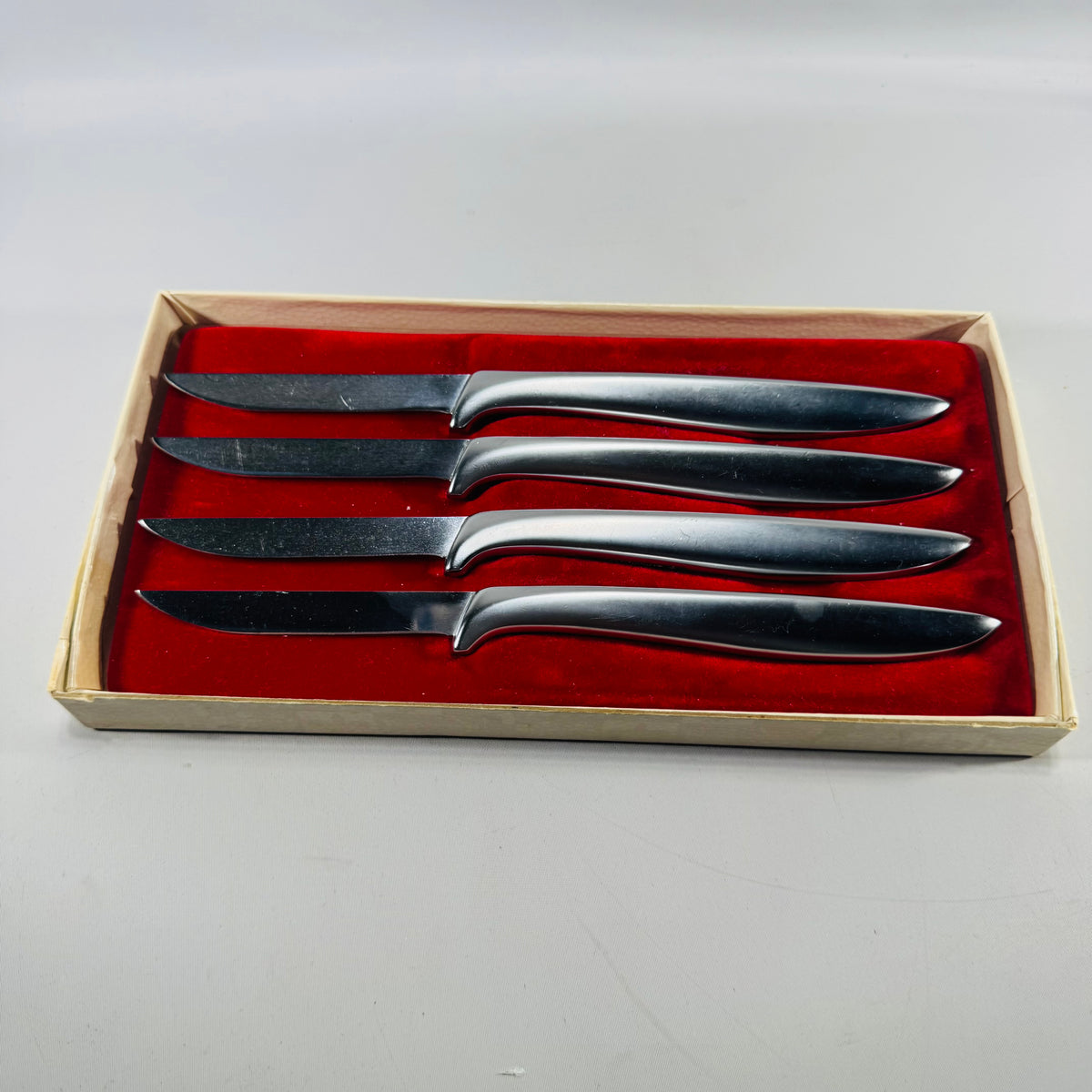 Vintage Gerber Miming Steak Knife Set of 4 Mid Century Modern Cutlery in Original Red Velvet Box