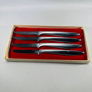 Vintage Gerber Miming Steak Knife Set of 4 Mid Century Modern Cutlery in Original Red Velvet Box