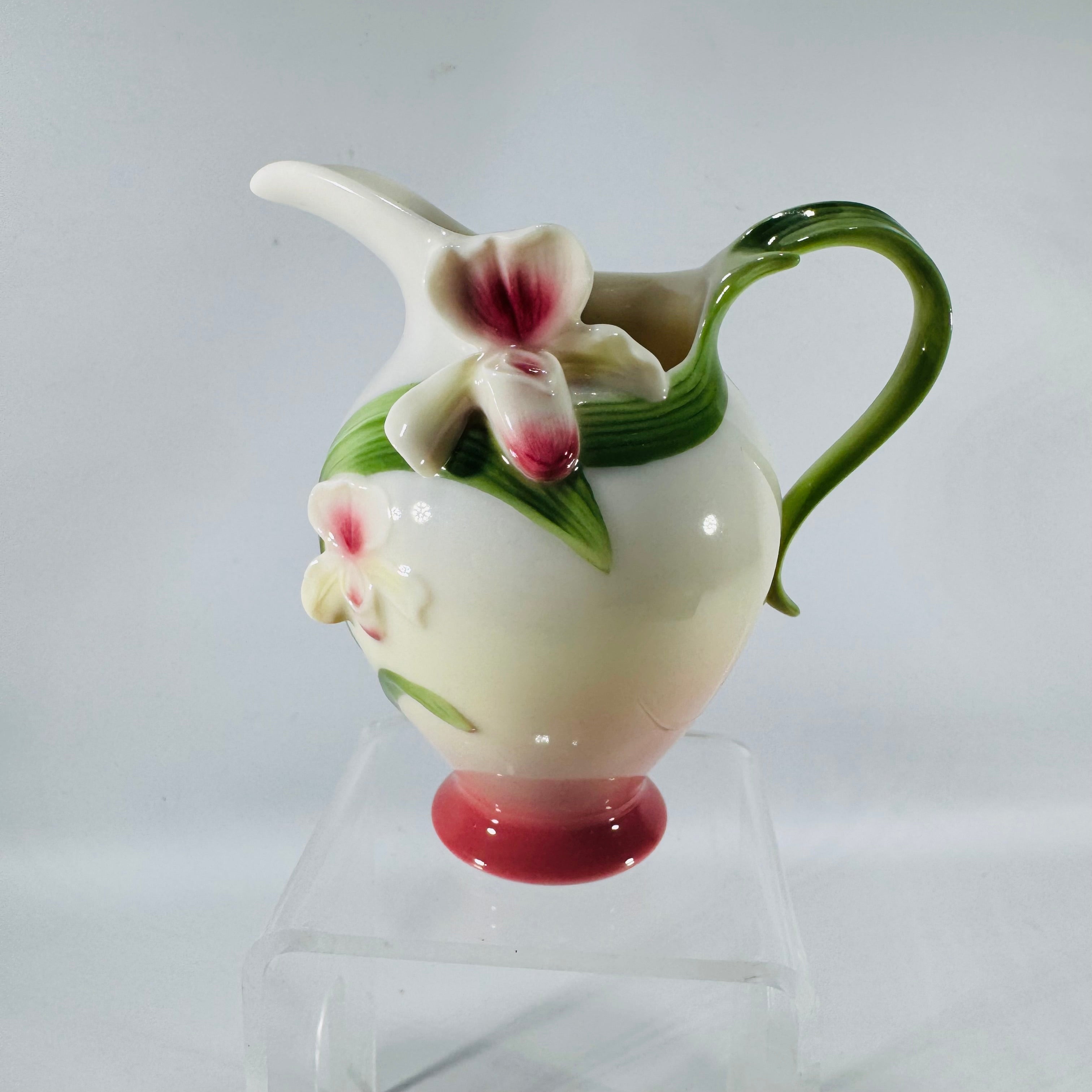 Franz Porcelain Creamer Lady Slipper Orchid FZ00274 - Reading Vintage