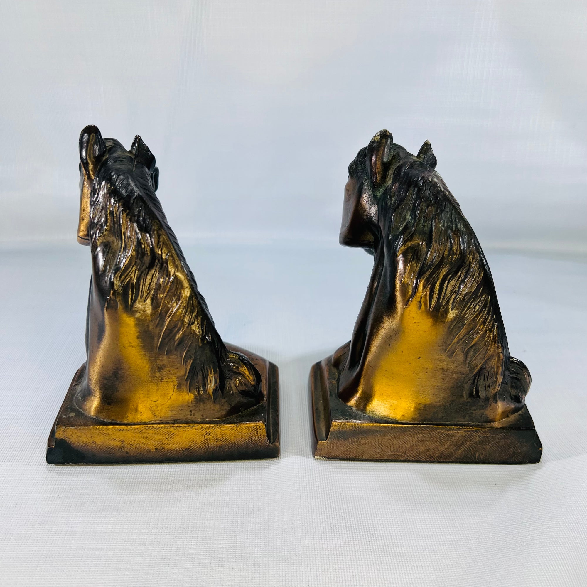 Cast Brass Pair of Horse Head Bookends Library or Cowboy Decor