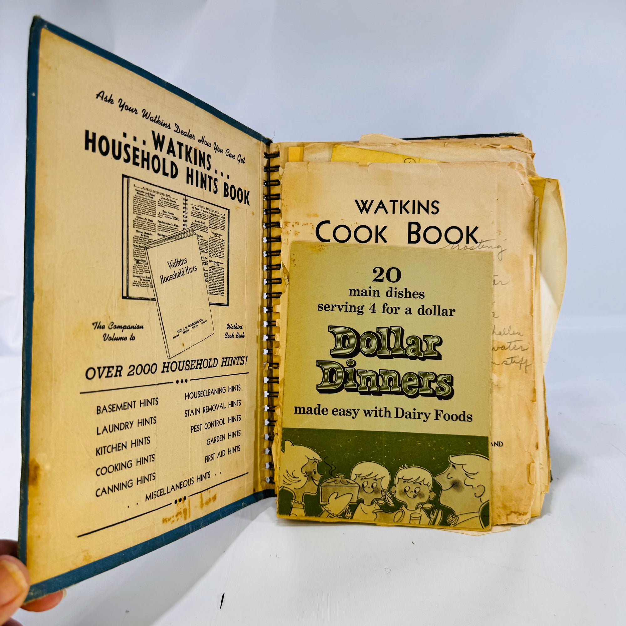 Watkins Cook Book  with Dust jacket by the J.R. Watkins Company 1940s Blue Spiral Bound