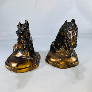 Cast Brass Pair of Horse Head Bookends Library or Cowboy Decor