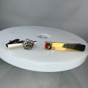 Vintage GM Tie Clip Bundle (2pc) — 25 Years Suggestion Plan + Saginaw Steering Gear Plant Tie Bar