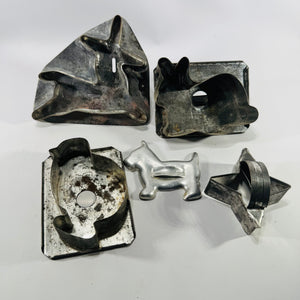 Antique Tin Cookie Cutters Rabbit Dog Chick Star Reindeer
