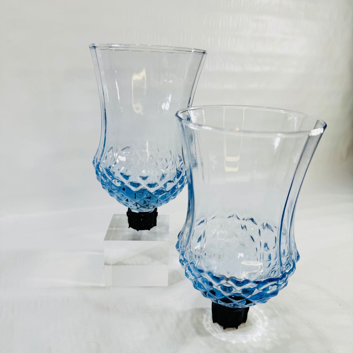 HOMCO Blue Diamond Point Peg Votive Holders Set of 2 1970s