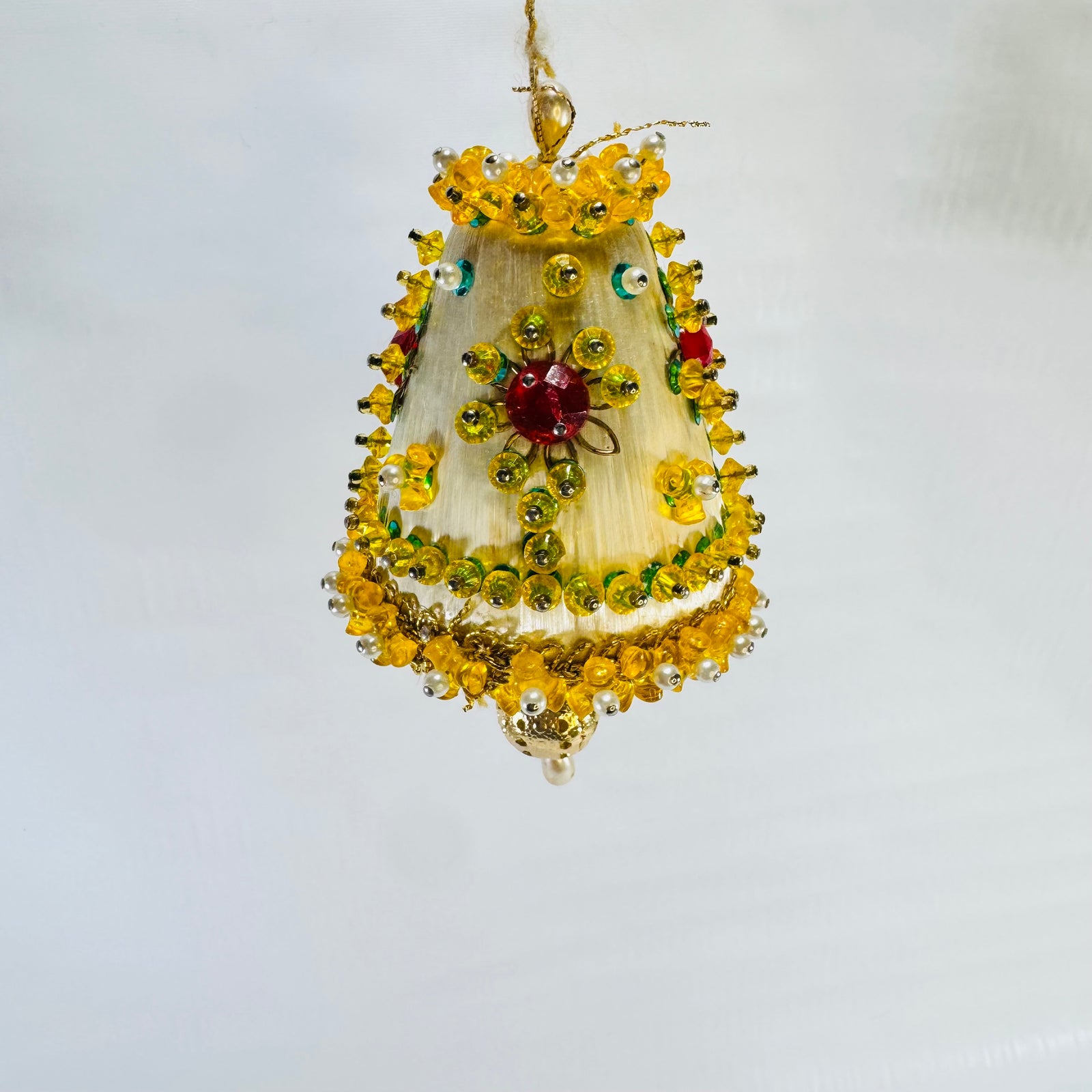 Vintage Beaded Push Pin Bell Christmas Ornament 1960s to 1970s