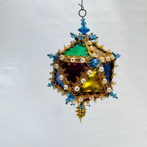 1960s Handmade Push Pin Beaded Christmas Ornament Multicolor