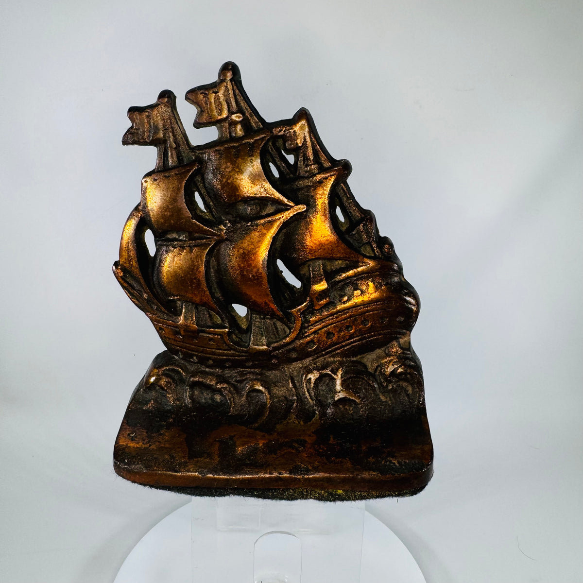 Cast Iron Ship Bookend 5.5” Nautical Galleon | Bronze Finish Sailing Boat Bookend | Vintage Coastal Decor | Single Bookend