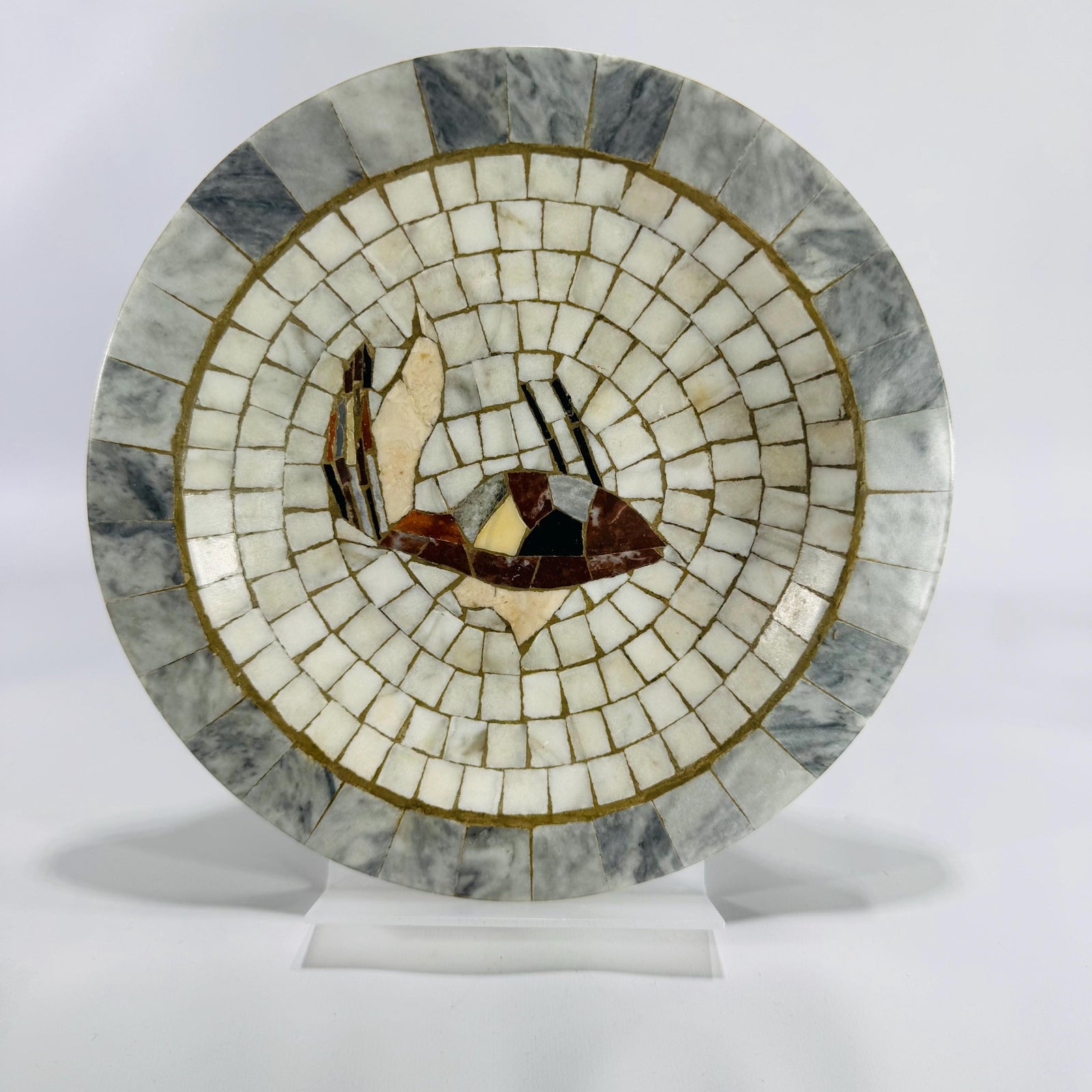 Heide Mosaic, Denmark decor, midcentury bowl, mosaic plate, stone inlay, Danish modern, vintage decor, art pottery, bird motif, mosaic art, modernist dish, collectible gift, swan design