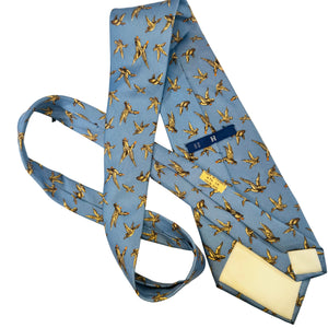 Hermès 476 IA Duck Motif Silk Necktie Made in France Blue