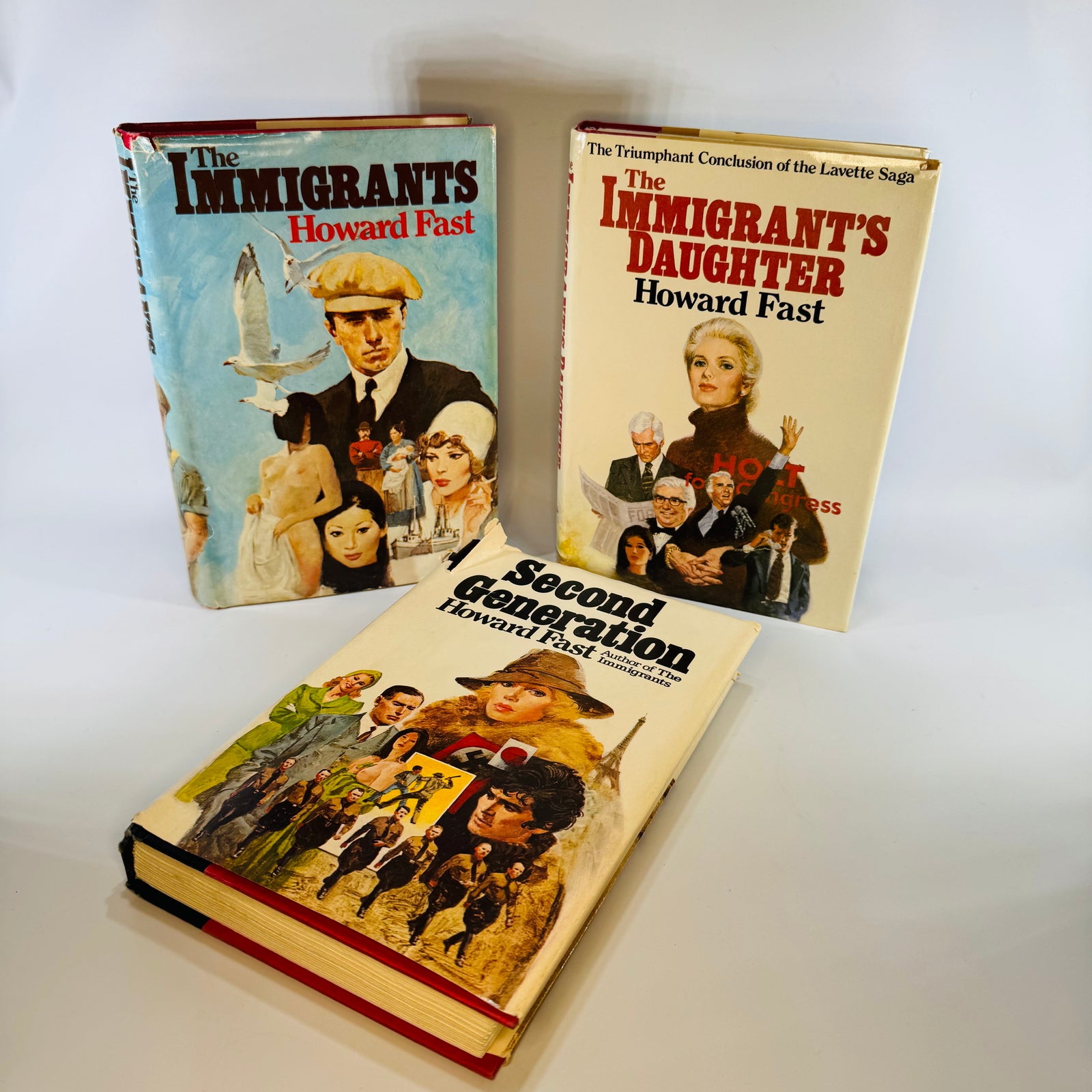 Vintage Historical Fiction Howard Fast Trilogy Bundle — The Immigrants, Second Generation & The Immigrant’s Daughter (1977–1985) — Houghton Mifflin | Family Saga