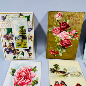 Antique Birthday Postcard Bundle Floral Embossed Greeting Cards Early 1900s Ephemera Lot