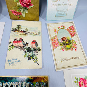 Antique Birthday Postcard Bundle Floral Embossed Greeting Cards Early 1900s Ephemera Lot
