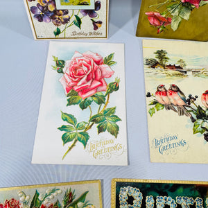 Antique Birthday Postcard Bundle Floral Embossed Greeting Cards Early 1900s Ephemera Lot