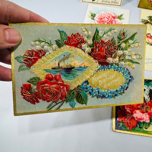 Antique Birthday Postcard Bundle Floral Embossed Greeting Cards Early 1900s Ephemera Lot