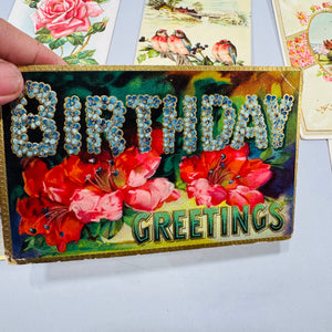 Antique Birthday Postcard Bundle Floral Embossed Greeting Cards Early 1900s Ephemera Lot