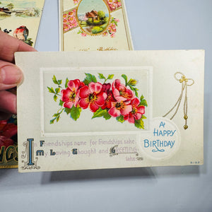 Antique Birthday Postcard Bundle Floral Embossed Greeting Cards Early 1900s Ephemera Lot