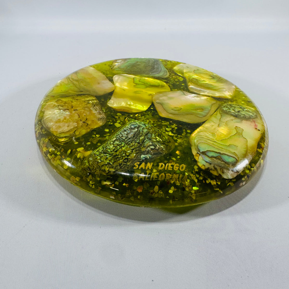 Vintage Lucite Abalone Shell Trivet by Hyler Enterprises | 1960s–1970s California Hot Plate