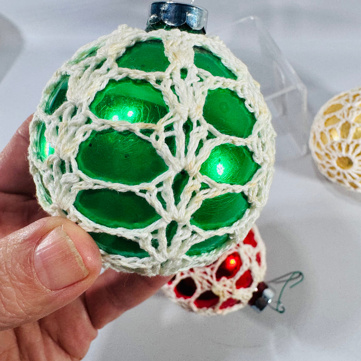 Vintage Crochet Ornaments Set – Handmade Christmas Decor, 1970s–1980s
