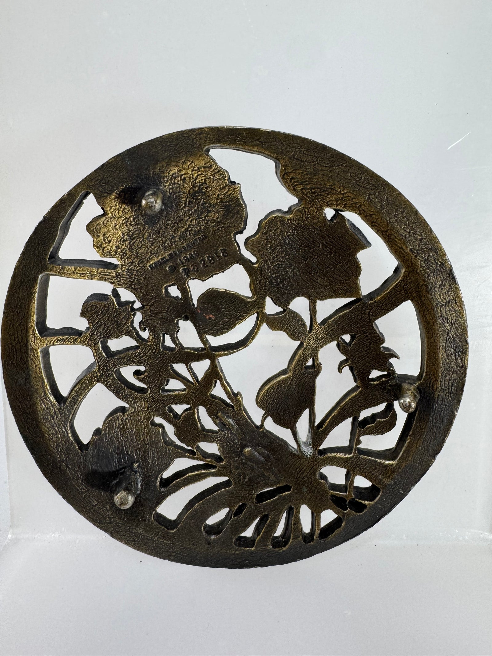 Vintage 1989 Rawcliffe Pewter Roses Jar Lid – Decorative Topper, Antique Gold