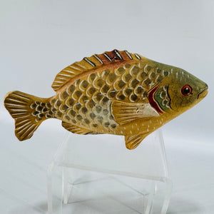 Vintage Hand-Carved Wooden Fish Sculpture – Folk Art, 1980s