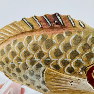 Vintage Hand-Carved Wooden Fish Sculpture – Folk Art, 1980s