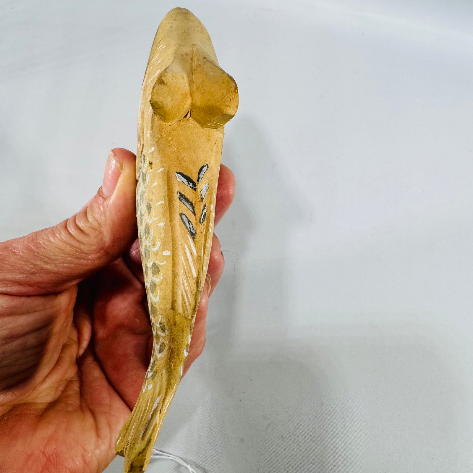 Vintage Hand-Carved Wooden Fish Sculpture – Folk Art, 1980s