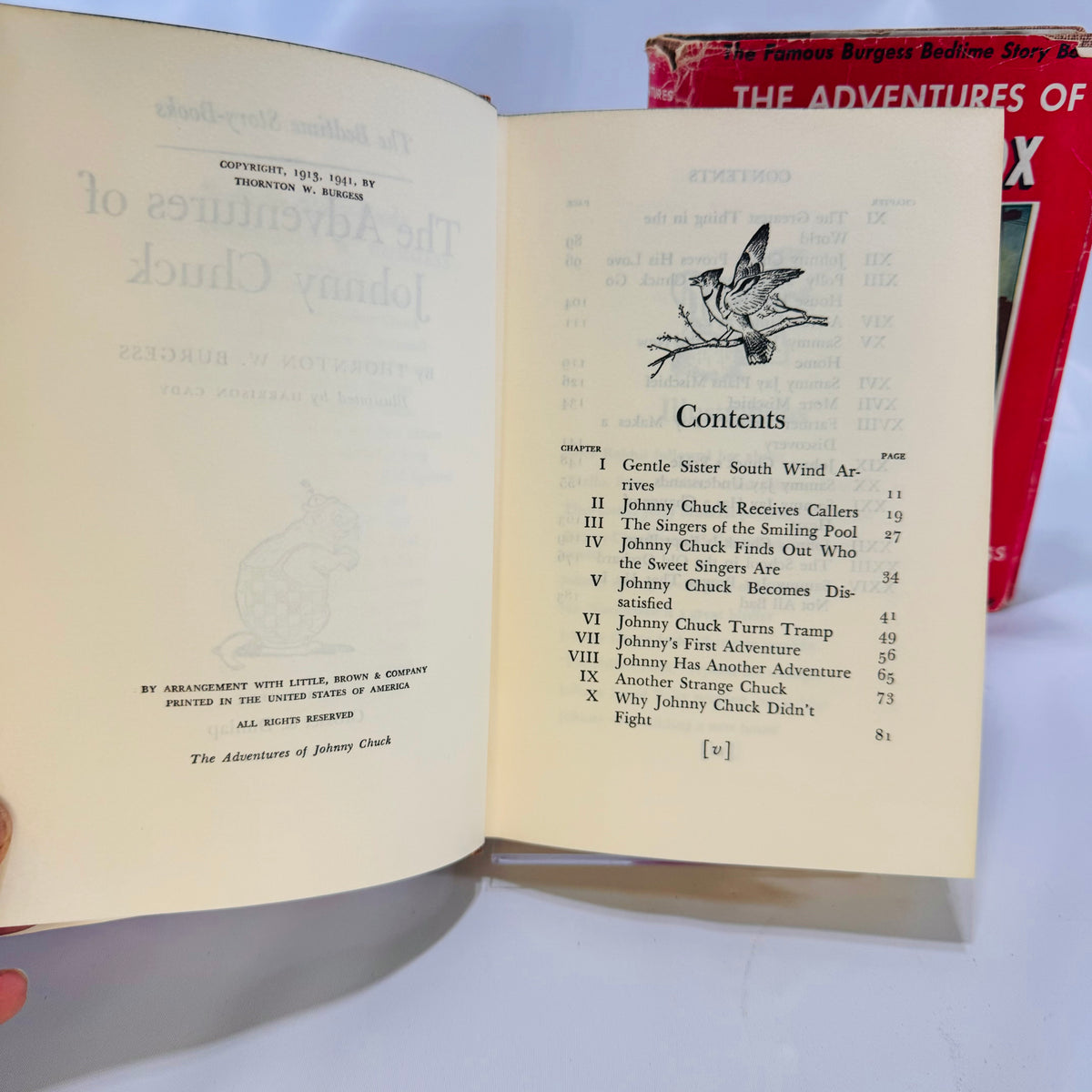 Copyright page and contents of The Adventures of Johnny Chuck, Grosset & Dunlap