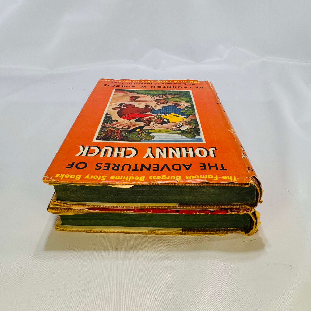 Bottom edges of the two Burgess books, showing board edge wear
