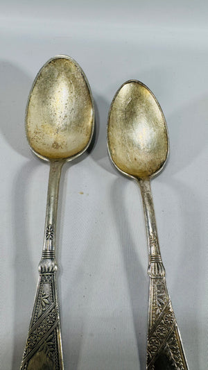 Set of 2 Vintage Rogers Bros Serving Spoons – Mixed Patterns, Silverplate
