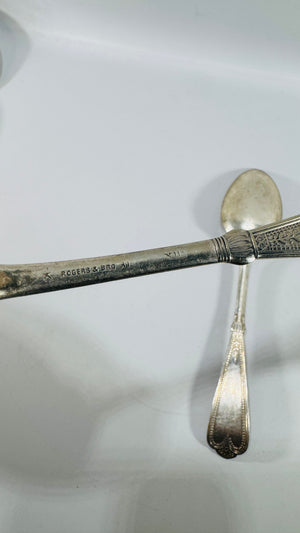 Set of 2 Vintage Rogers Bros Serving Spoons – Mixed Patterns, Silverplate